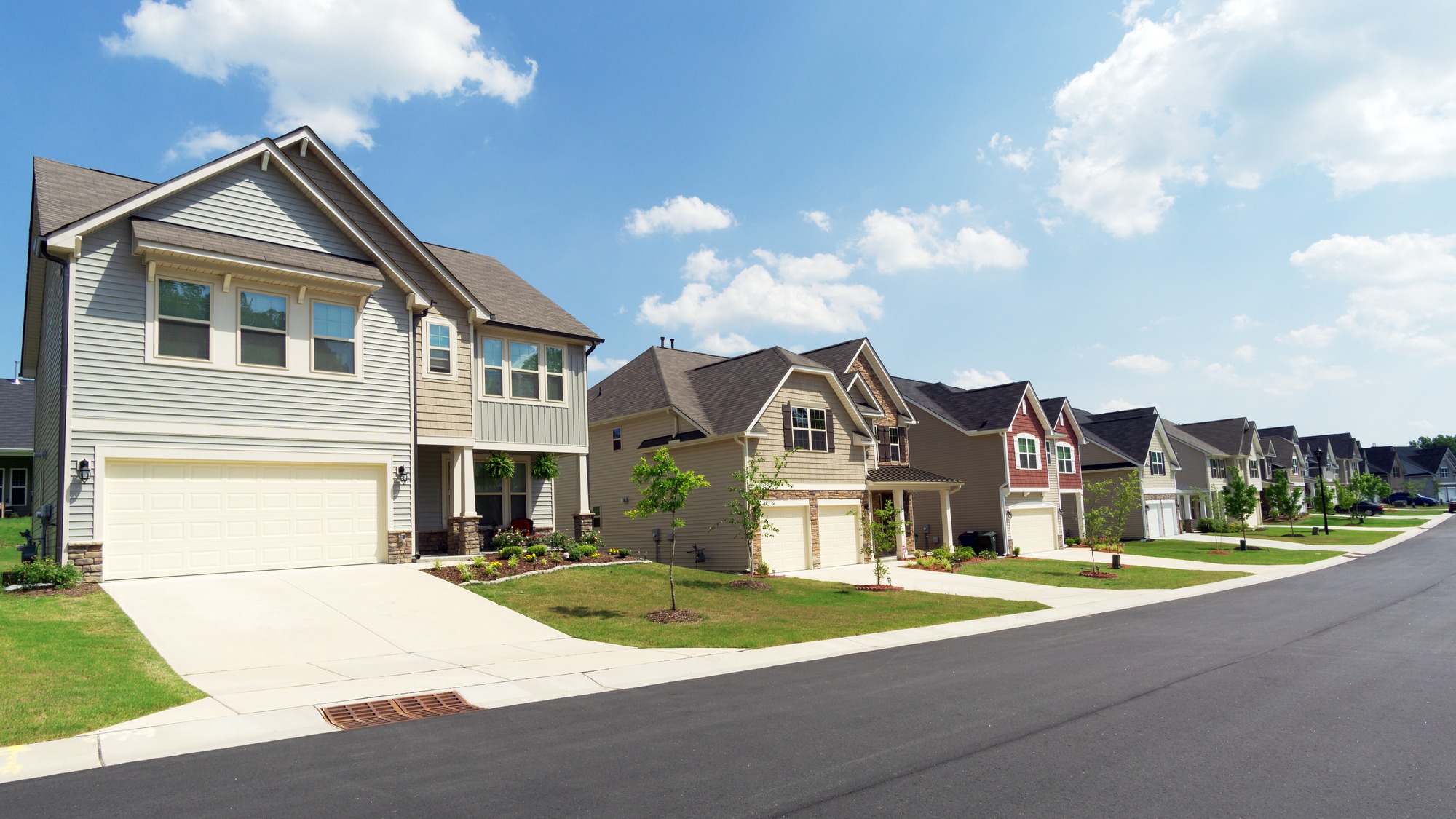 Street of american suburban homes
